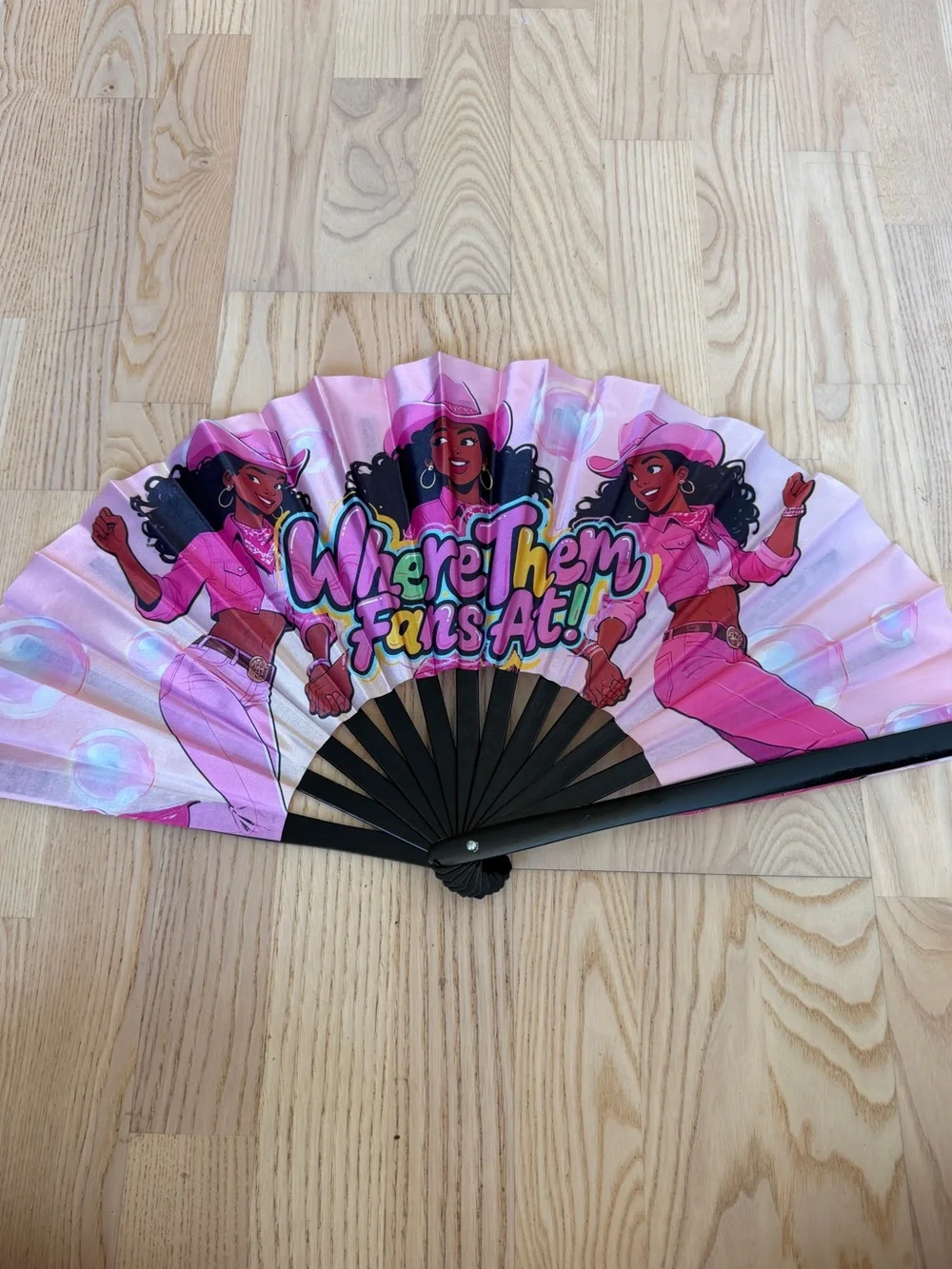 Large Pink Beyoncé Themed 'Where Them Fans At!' Folding Hand Fan